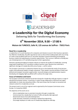 e-Leadership for the Digital Economy 6 November 2014, 9:30 – 17:00 h