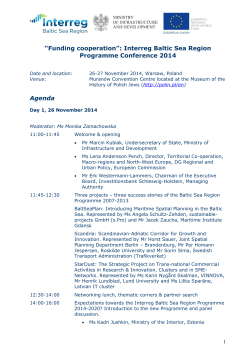 “Funding cooperation”: Interreg Baltic Sea Region Programme Conference 2014  Agenda