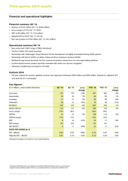Financial and operational highlights Financial summary Q3 '14