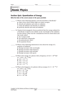 Atomic Physics Section Quiz: Quantization of Energy