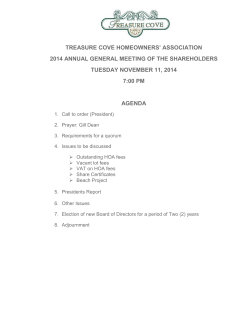 TREASURE COVE HOMEOWNERS’ ASSOCIATION 2014 ANNUAL GENERAL MEETING OF THE SHAREHOLDERS