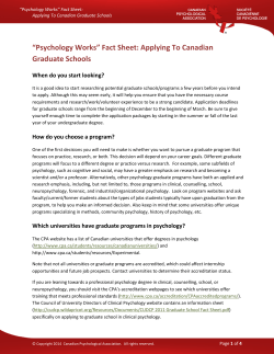 “Psychology Works” Fact Sheet: Applying To Canadian Graduate Schools