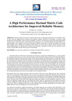 A High Performance Decimal Matrix Code Architecture for Improved Reliable Memory I J