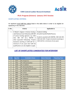 CSIR-Central Leather Research Institute Ph.D. Program (Science) - January 2015 Session