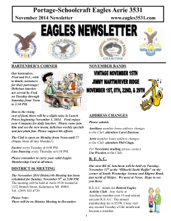 Portage-Schoolcraft Eagles Aerie 3531 November 2014 Newsletter BARTENDER’S CORNER NOVEMBER BANDS