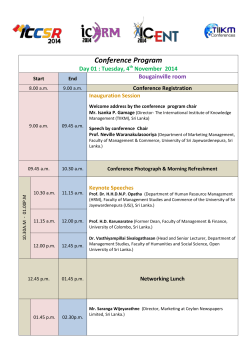 Conference Program Day 01 : Tuesday, 4 November  2014 Bougainville room