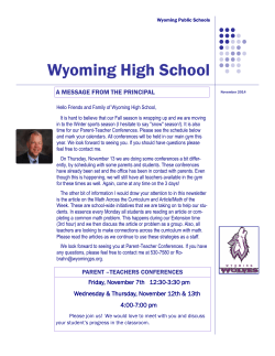 Wyoming High School A MESSAGE FROM THE PRINCIPAL