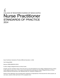 Nurse Practitioner STANDARDS OF PRACTICE 2014 COLLEGE OF REGISTERED NURSES OF NOVA SCOTIA