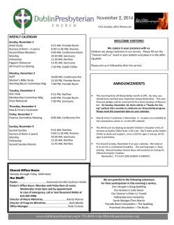 November 2, 2014 WEEKLY CALENDAR WELCOME VISITORS!