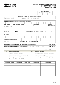 1  Subject Specific Admissions Test REGISTRATION FORM