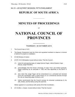 NATIONAL COUNCIL OF PROVINCES MINUTES OF PROCEEDINGS REPUBLIC OF SOUTH AFRICA