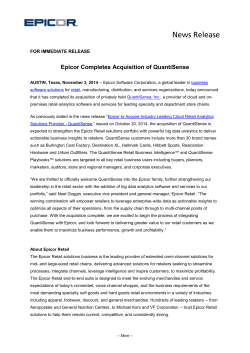 Epicor Completes Acquisition of QuantiSense FOR IMMEDIATE RELEASE