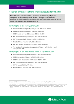 MegaFon announces strong financial results for Q3 2014 Press-release