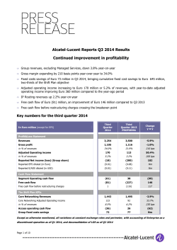 Alcatel-Lucent Reports Q3 2014 Results Continued improvement in profitability