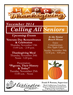 Calling All Seniors November 2014 Upcoming Events Veterans Day Remembrance