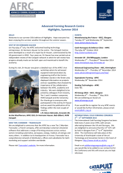 Advanced Forming Research Centre Highlights, Summer 2014