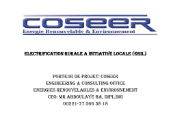 Electrification Rurale A initiative Locale (ERIL) Porteur de projet: Coseer