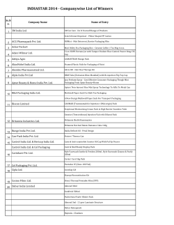 INDIASTAR 2014 - Companywise List of Winners Sr.N Company Name Name of Entry