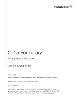 2015 Formulary  Priority Health Medicare List of covered drugs