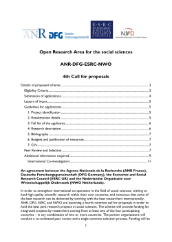 Open Research Area for the social sciences ANR-DFG-ESRC-NWO 4th Call for proposals