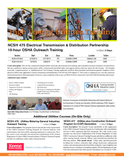 NCSH 475 Electrical Transmission &amp; Distribution Partnership 10-hour OSHA Outreach Training