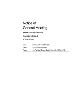 Notice of General Meeting  Cryosite Limited
