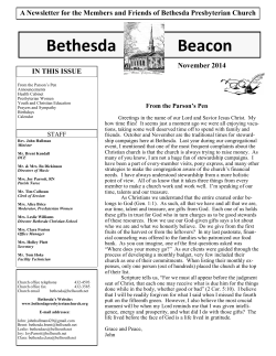 Bethesda          ...  A Newsletter for the Members and Friends of Bethesda Presbyterian... November 2014