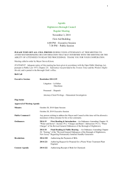 Agenda Hightstown Borough Council Regular Meeting November 3, 2014