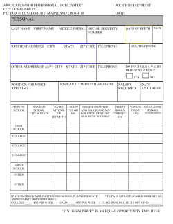 APPLICATION FOR PROFESSIONAL EMPLOYMENT POLICE DEPARTMENT CITY OF SALISBUTY