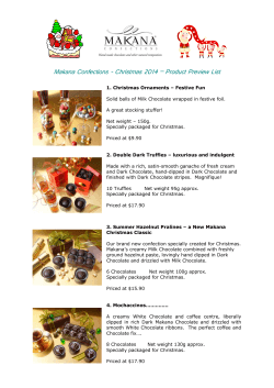 Makana Confections ‐ Christmas 2014 – Product Preview List