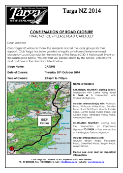 Targa NZ 2014  CONFIRMATION OF ROAD CLOSURE