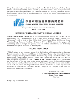 Hong Kong Exchanges and Clearing Limited and The Stock Exchange... Limited take no responsibility for the contents of this announcement,...