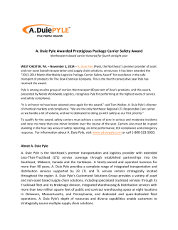 A. Duie Pyle Awarded Prestigious Package Carrier Safety Award