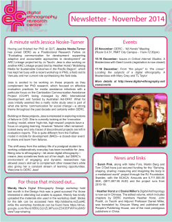 Newsletter - November 2014 Events A minute with Jessica Noske-Turner