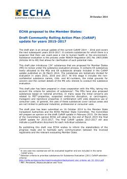 ECHA proposal to the Member States: update for years 2015-2017