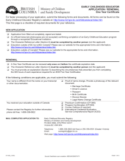EARLY CHILDHOOD EDUCATOR APPLICATION / RENEWAL One Year Certificate