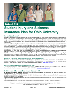 Student Injury and Sickness Insurance Plan for Ohio University 2014---2015