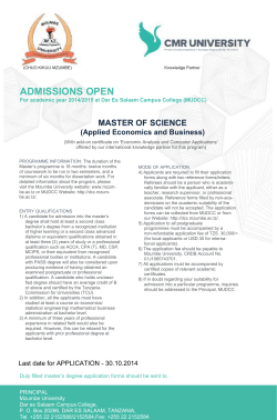 ADMISSIONS OPEN MASTER OF SCIENCE (Applied Economics and Business)