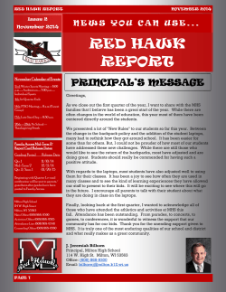 RED HAWK REPORT PRINCIPAL’S MESSAGE