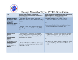 Chicago Manual of Style, 15 Ed. Style Guide  th
