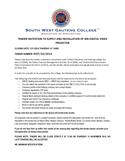 TENDER INVITATION TO SUPPLY AND INSTALLATION OF 90X DIGITAL VIDEO PROJECTOR DVP/20/2014