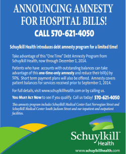 ANNOUNCING AMNESTY FOR HOSPITAL BILLS!  CALL 570-621-4050