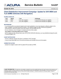 Service Bulletin 14-037  Client Satisfaction Improvement Campaign: Update for 2015 MDX and