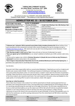 NEWSLETTER NO. 33 – 30 OCTOBER 2014 PARENTS’ CHECKLIST  YARRALUMLA PRIMARY SCHOOL