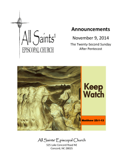 Announcements November 9, 2014 The Twenty-Second Sunday After Pentecost