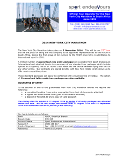 2014 NEW YORK CITY MARATHON Official Tour Operator for the New