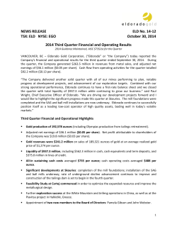NEWS RELEASE ELD No. 14-12 TSX: ELD   NYSE: EGO