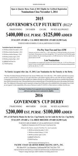 400,000 $125,000 2015 GOVERNOR'S CUP FUTURITY 