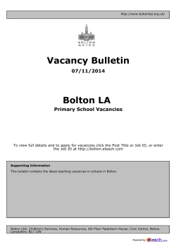 Vacancy Bulletin Bolton LA 07/11/2014 Primary School Vacancies