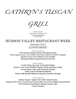 CATHRYN’S TUSCAN GRILL HUDSON VALLEY RESTAURANT WEEK Autumn 2o14